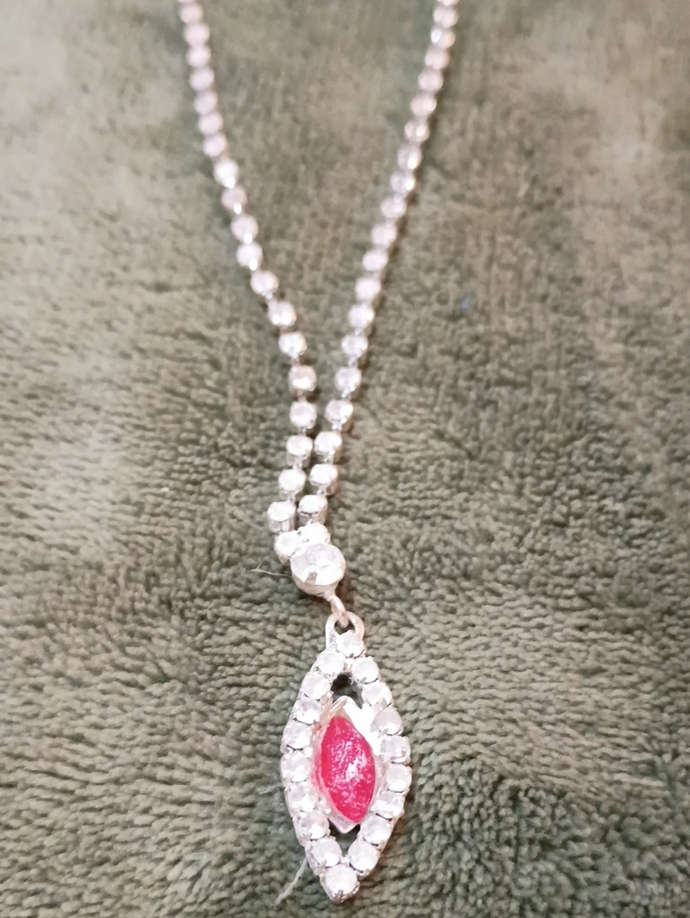 Source Unknown Silver-Tone Necklace with Pink Marquise Accent and Clear Crystals